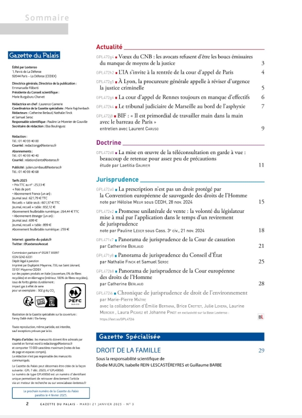 [Chronique de jurisprudence droit de l'environnement] La Gazette du Palais du 21 Janvier 2025